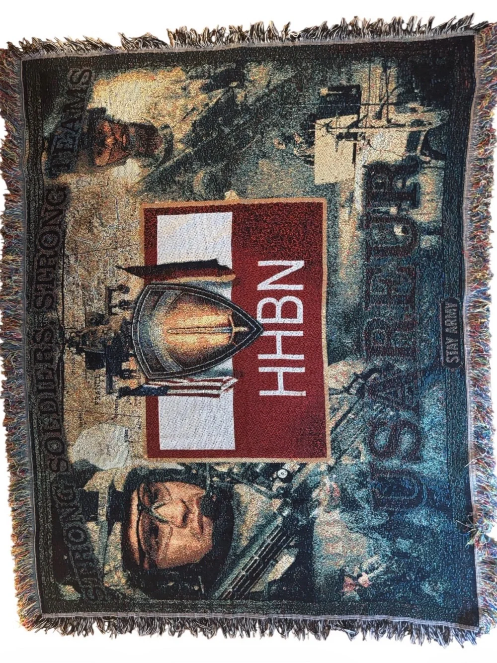 Vintage USAREUR HHBN Military Woven Tapestry Throw Blanket Americana Cabincore